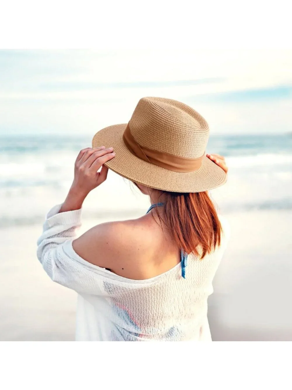 Wide Brim Straw Panama Hat for Women - Travel Fedora, Beach Sun Hat, UPF 50